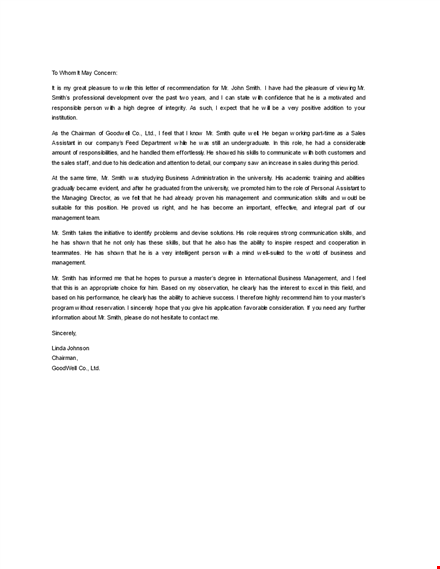 free letter of recommendation for employment template
