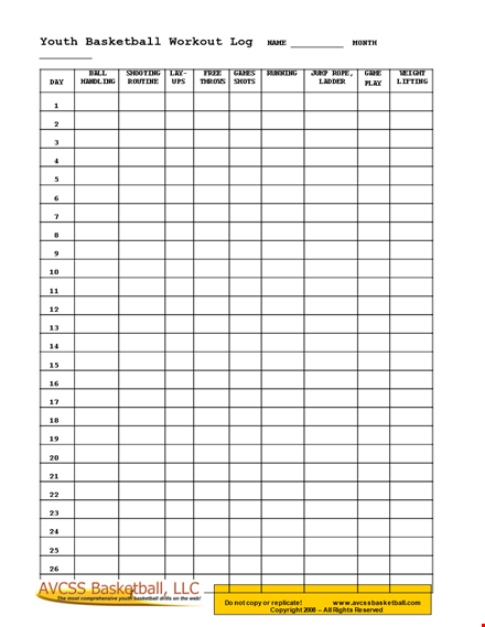 printable youth basketball workout log - avcssbasketball template