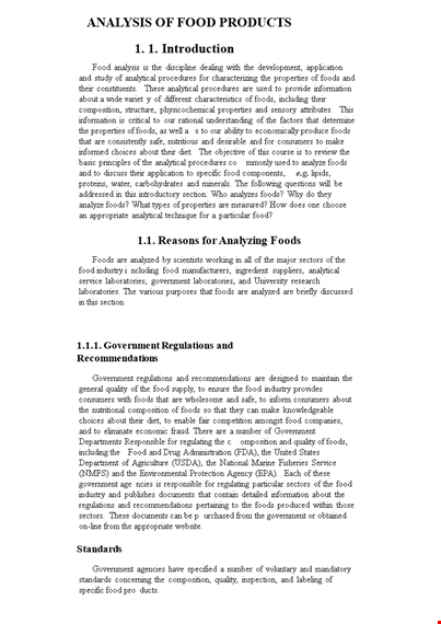 food product analysis template template