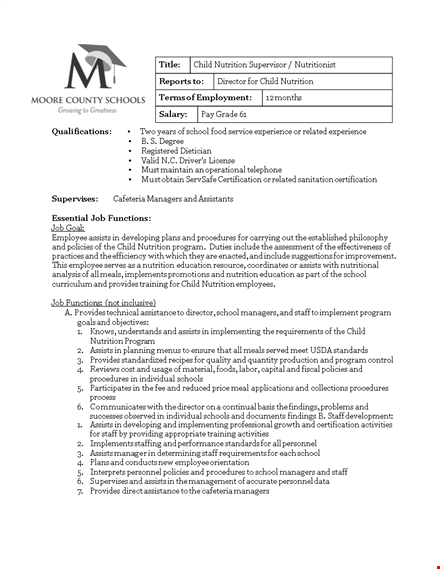 child nutritionist job description: assisting staff in nutrition programs template