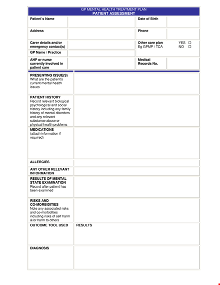 create a comprehensive mental health care plan with ease template