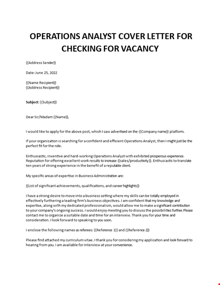 operations analyst cover letter template