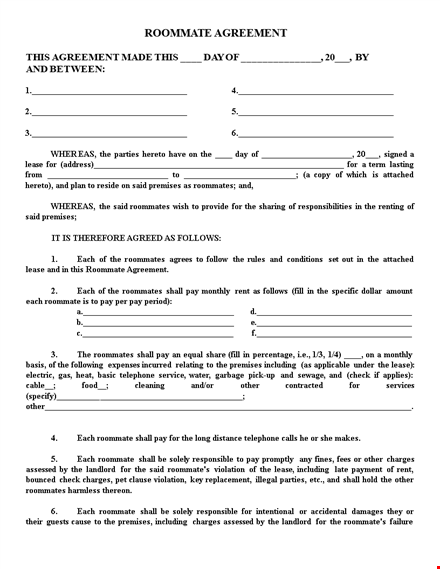 roommate agreement template - create a fair lease agreement with roommates template