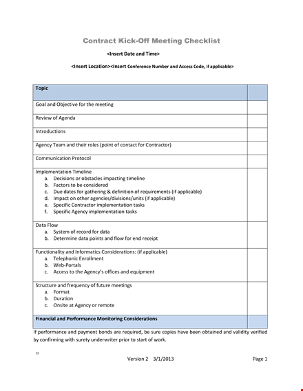 contract kick off template