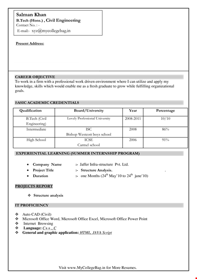 engineering fresher resume format template