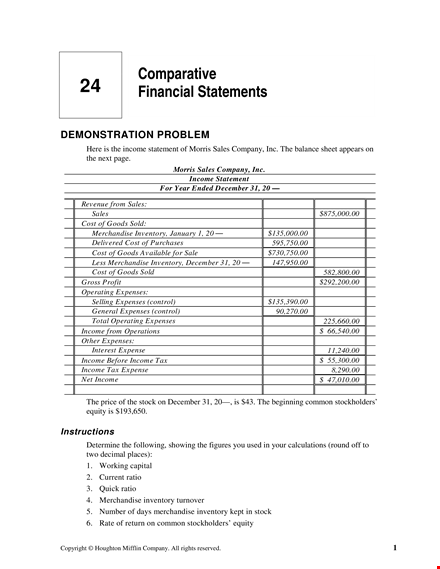 comparative income statement format template