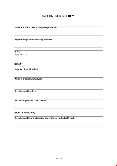 incident report form template