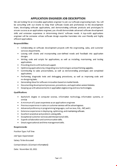 application engineer job description template