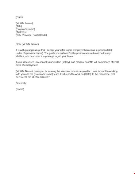 formal job acceptance letter to employer - confirming title template