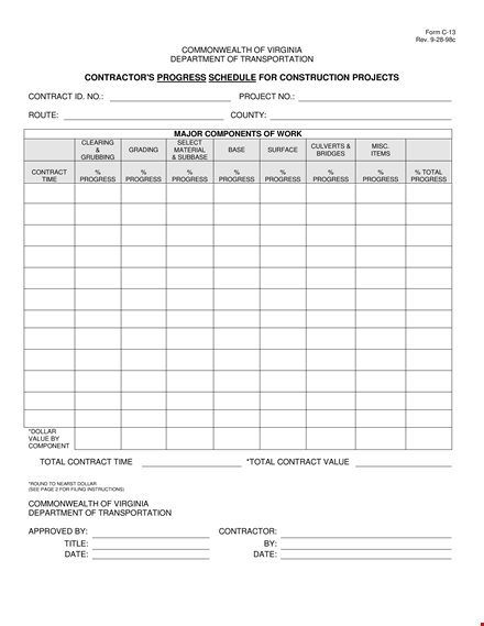 construction work in progress schedule template template