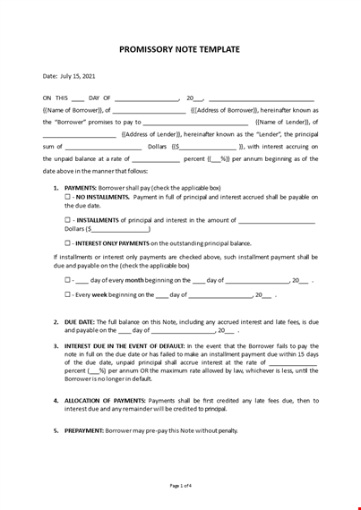 promissory note template