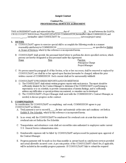 professional service agreement template - consultant commission and obligations template