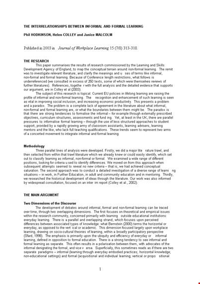 formal and informal learning: a research paper example template