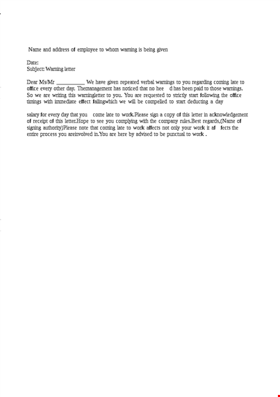 staff late warning letter template template
