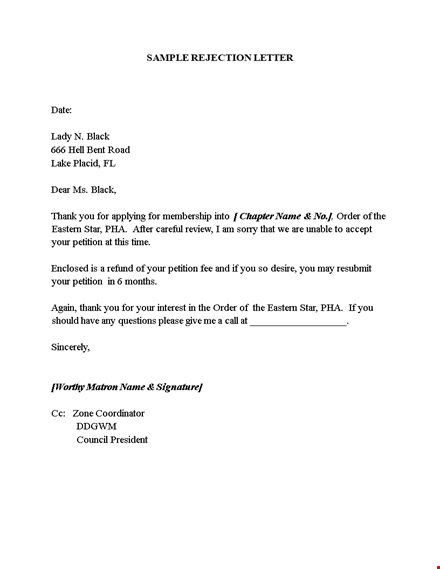 membership rejection letter template