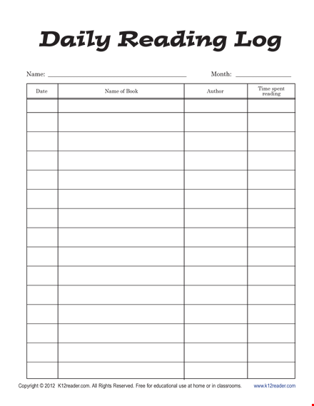 daily reading log template for the avid reader template