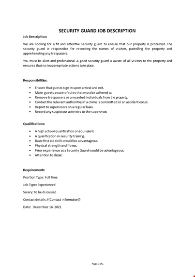 security guard job description template