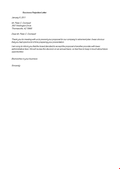 formal business rejection letter template