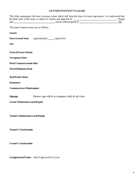intent to lease letter template template