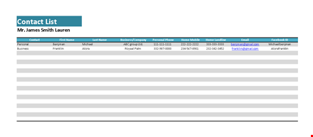 easy-to-use contact list template for business and personal needs template