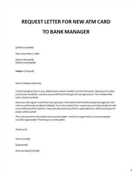 request letter for new atm card template