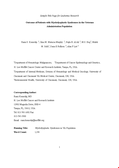 sample medical title page - research in cincinnati | komrokji template