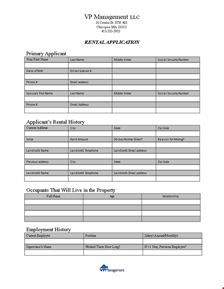 landlord rental application template template