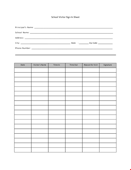 visitor sign in sheet for school visit template
