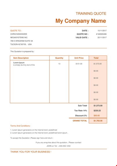 training quotation template
