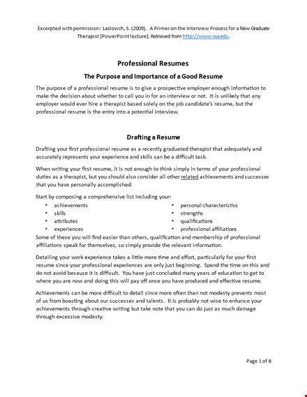 example of professional work resume | highlighting professional skills & experiences template