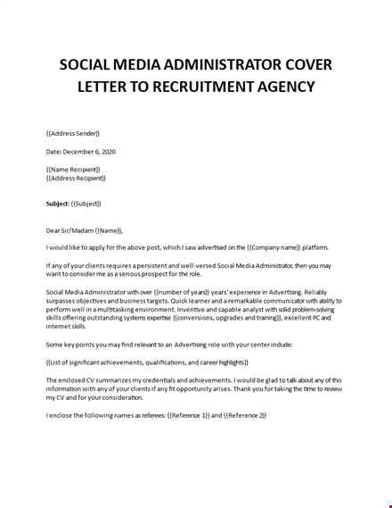 social media administrator cover letter  template