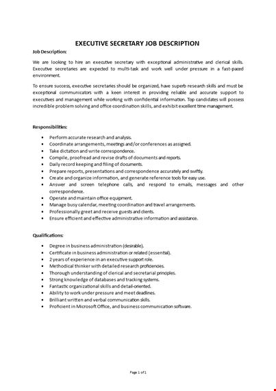 executive secretary job description template