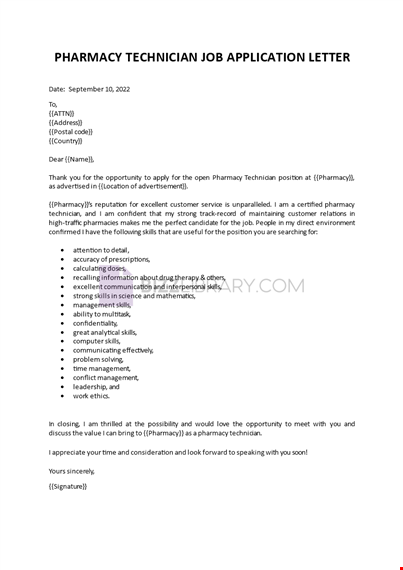 pharmacist technician cover letter template