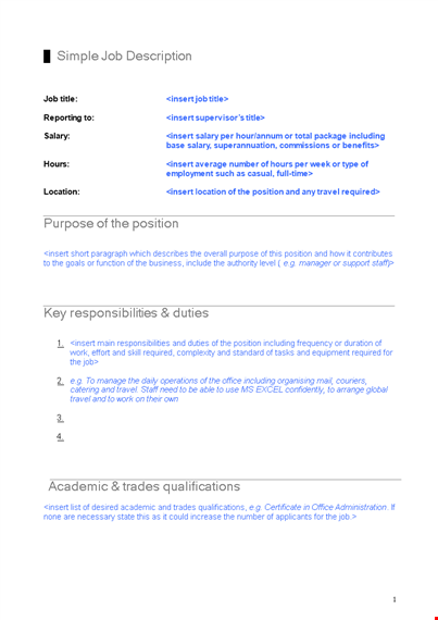 clear job descriptions template  template