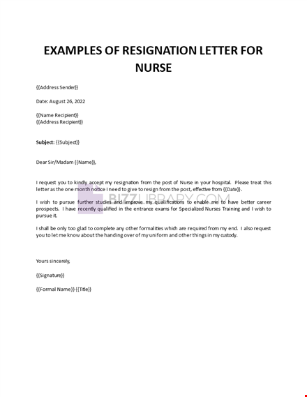 resignation letter for nurse template