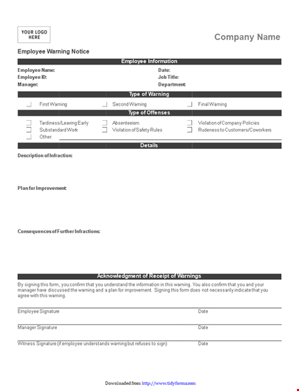employee warning notice template - manage employee issues with ease template