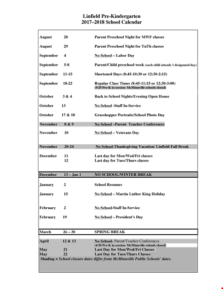 pre k calendar for school, parent classes | monthly pre k schedule template