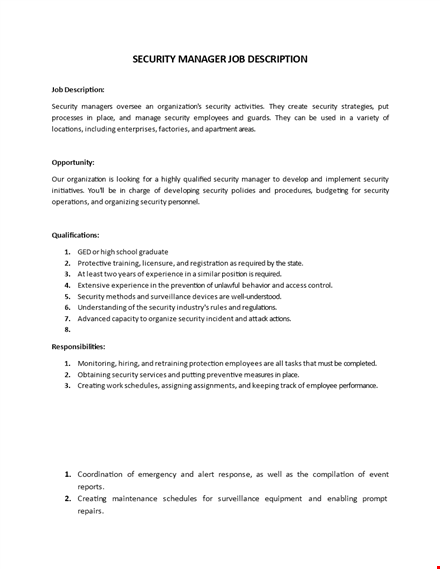 security manager job description template