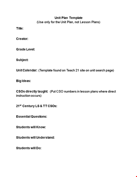 unit plan template for engaging students with effective lesson plans template