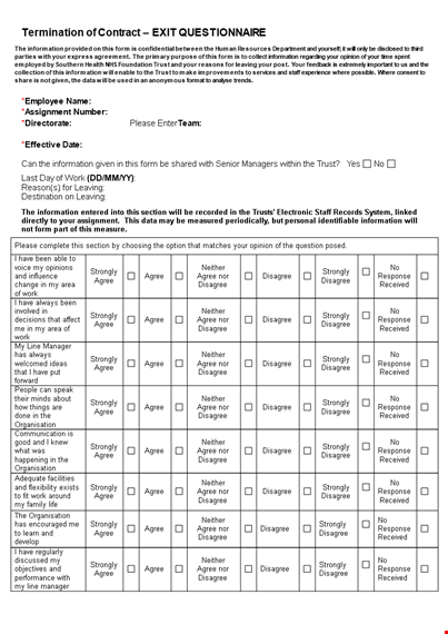 exit interview template - gauge employee feedback with disagree, agree, strongly, neither template