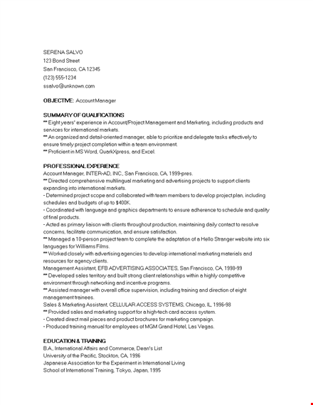 marketing account manager resume template