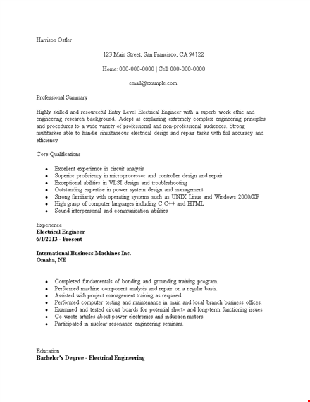 professional electrical engineering student resume - design, repair, & engineering template