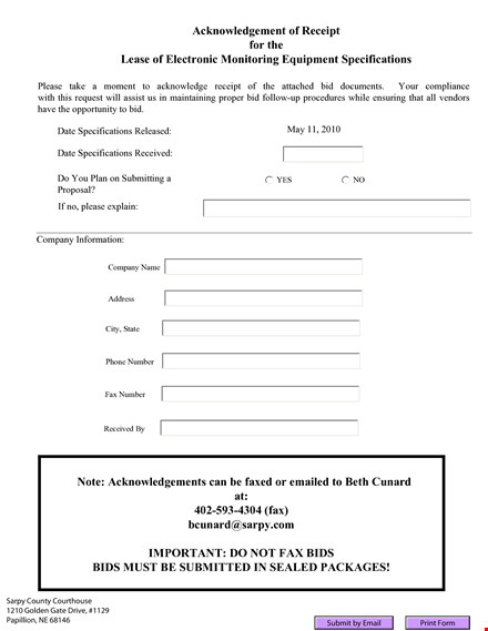 lease agreement | acknowledgement, receipt & specifications template