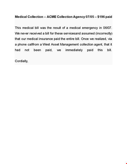 sample letter of explanation for medical collection template