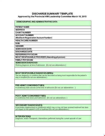 sample discharge summary template - health, physician admission & discharge template