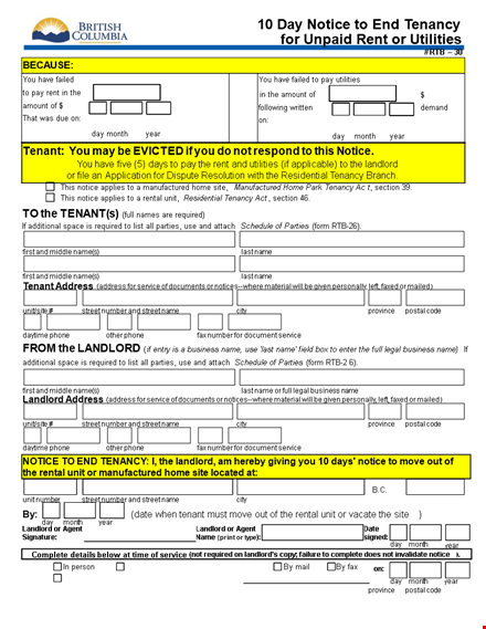 printable eviction notice for unpaid rent - notice for landlord, tenant, and tenancy template