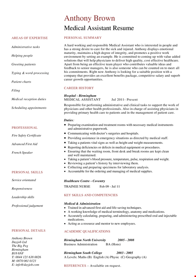 printable medical assistant resume template - personal assistant | dayjob anthony template