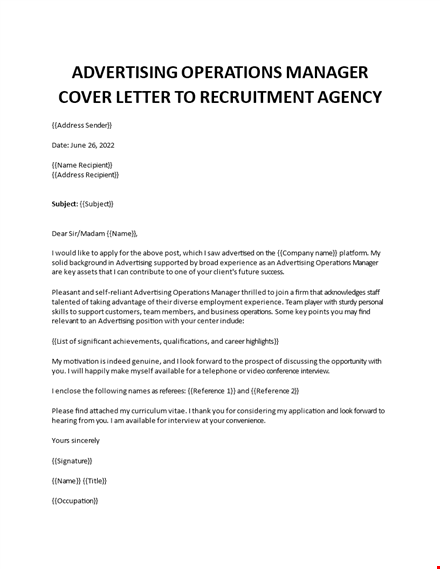 operations manager advertising cover letter template