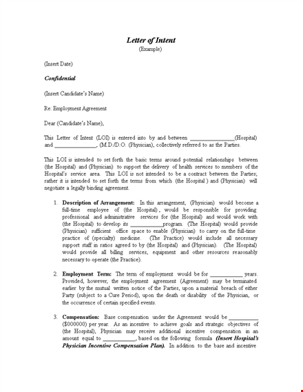 employment agreement letter of intent template