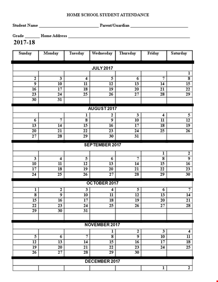 hm sch attendance calendar template